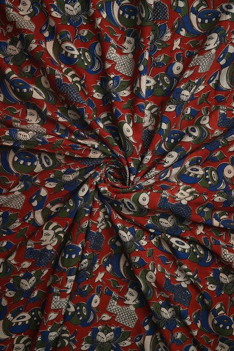 Kalamkari- cotton dark burgundy maroon fabric