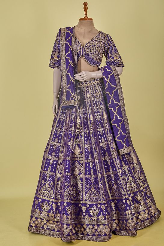 dupion organza purple violet ghagra choli ready to wear