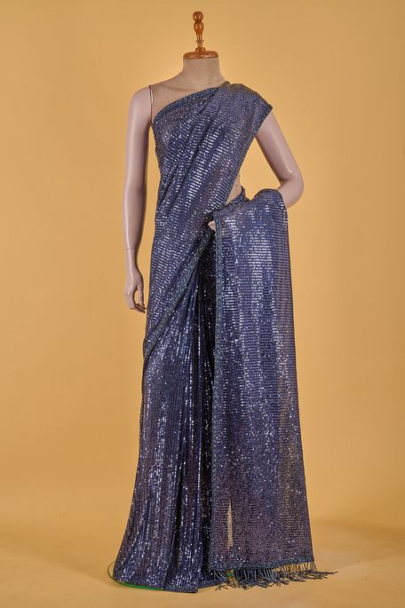 net / tule navy blue saree with blouse