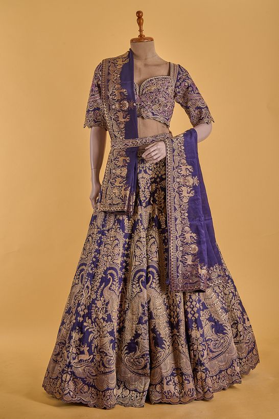dupion navy blue ghagra choli ready to wear