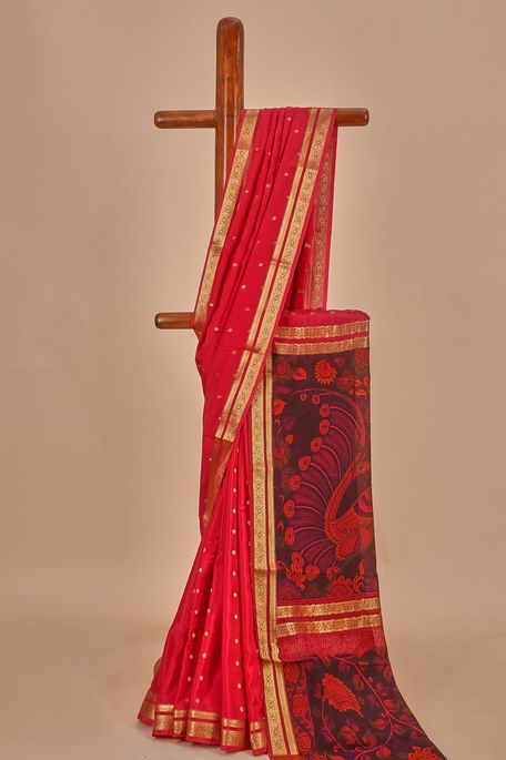 Kalamkari- crepe fuschia pink saree with blouse