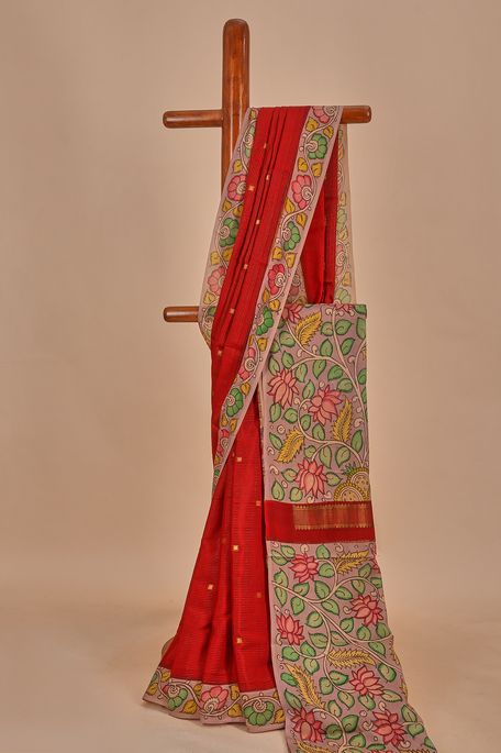 Kalamkari- crepe dark red saree with blouse