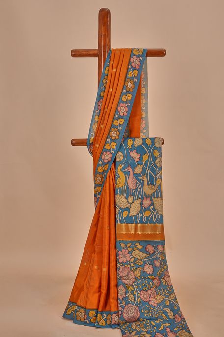 Kalamkari- crepe rust saree with blouse