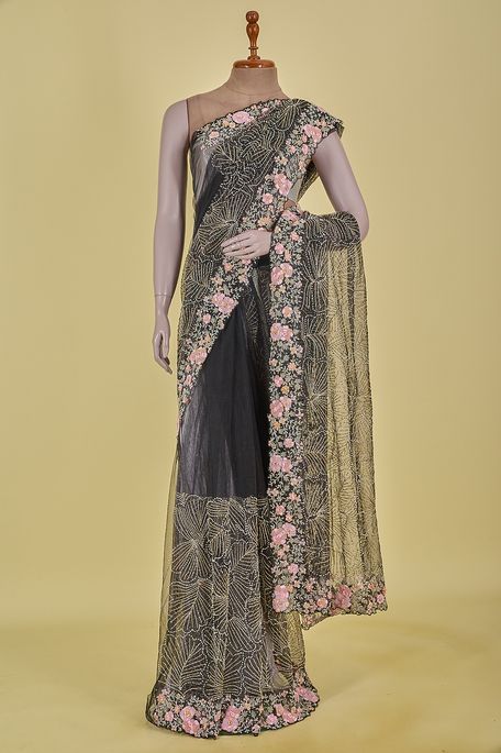net / tule black saree with blouse