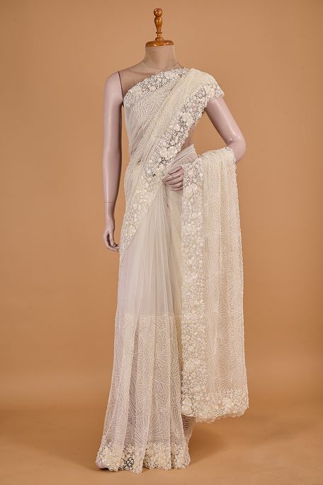 net / tule light beige saree with blouse