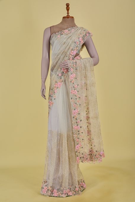 net / tule light beige saree with blouse