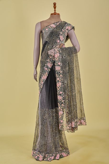 net / tule black saree with blouse