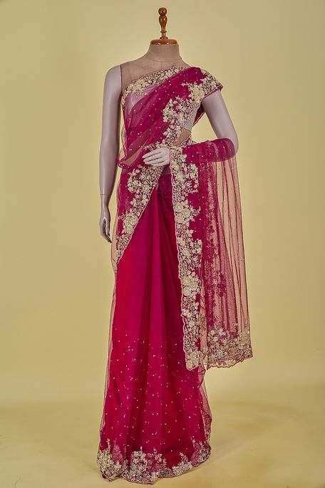 net / tule magenta pink saree with blouse