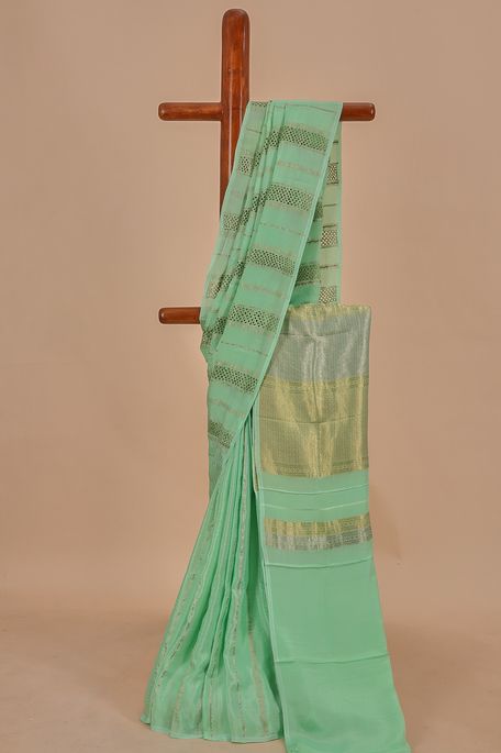 crepe spring sea green saree with blouse