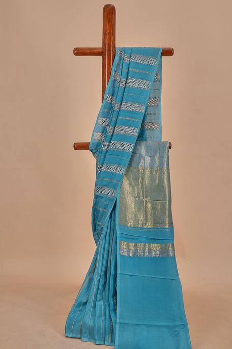 crepe light teal blue saree with blouse