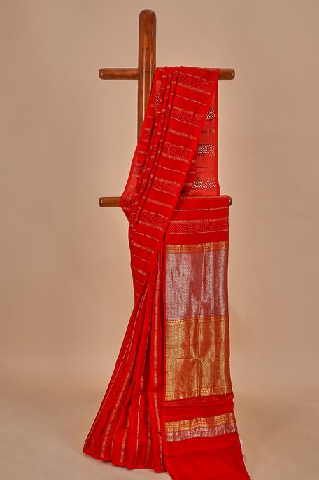 crepe blood red saree with blouse