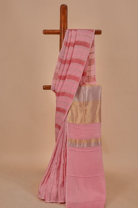 crepe persian rose pink saree with blouse