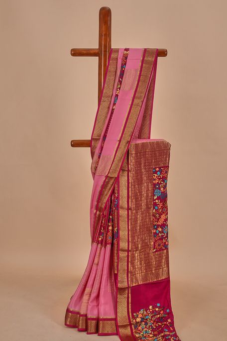 crepe fuschia pink purple violet saree with blouse