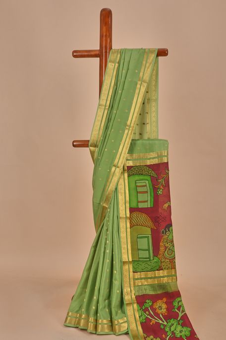 Kalamkari- crepe cool mint sea green saree with blouse