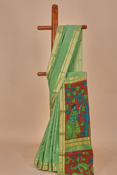 Kalamkari- crepe spring sea green saree with blouse