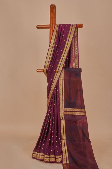 Kalamkari- crepe dark violet purple saree with blouse