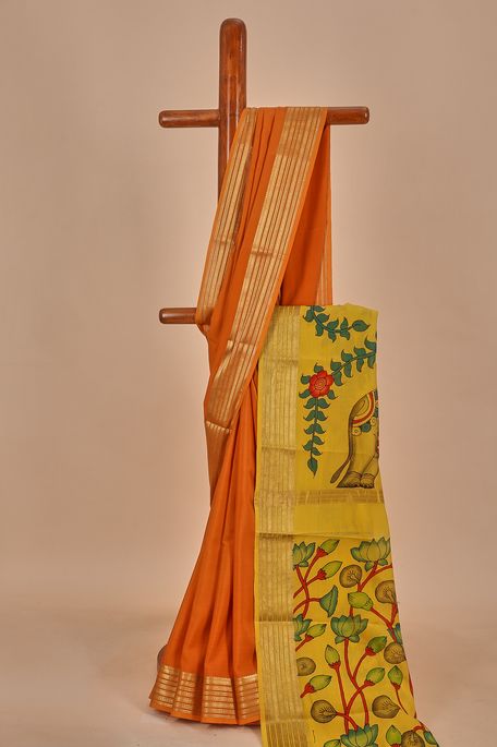 Kalamkari- crepe rust saree with blouse