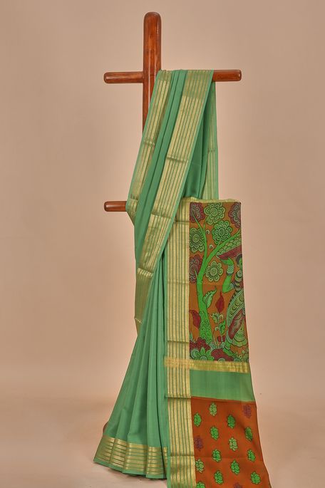 Kalamkari- crepe light persian sea green saree with blouse