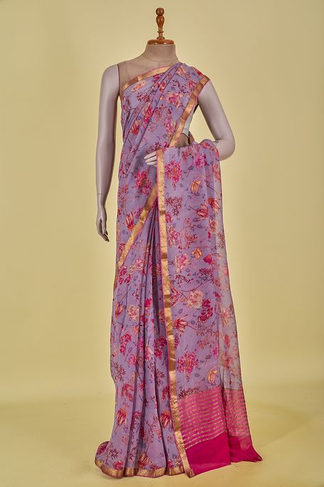 chiffon lavender purple saree with blouse