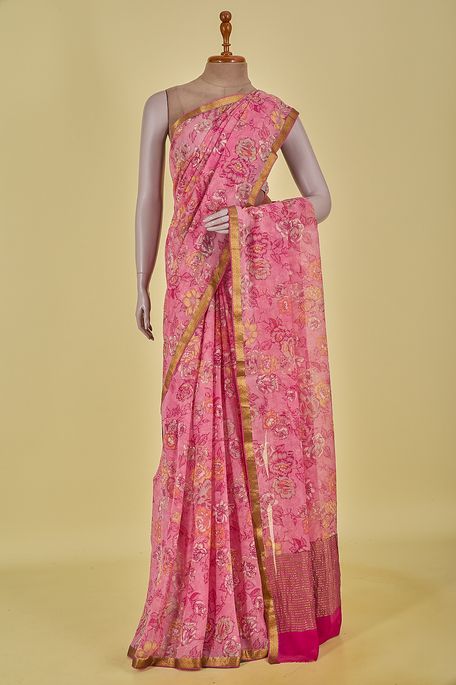 chiffon old rose pink saree with blouse