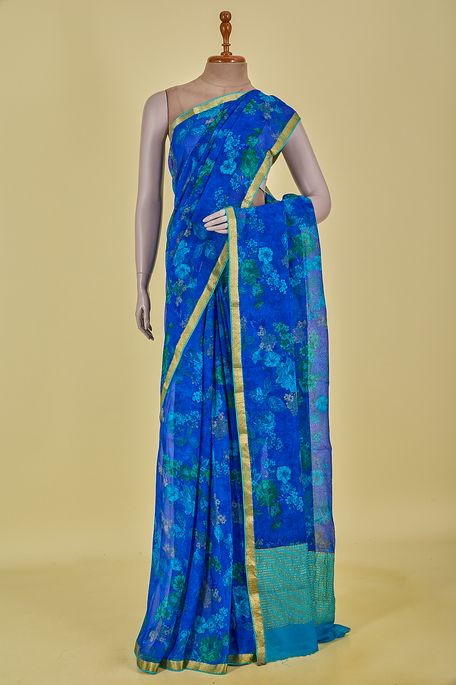 chiffon dark marine blue saree with blouse
