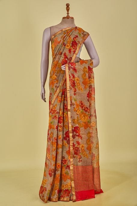 chiffon dark ash grey saree with blouse