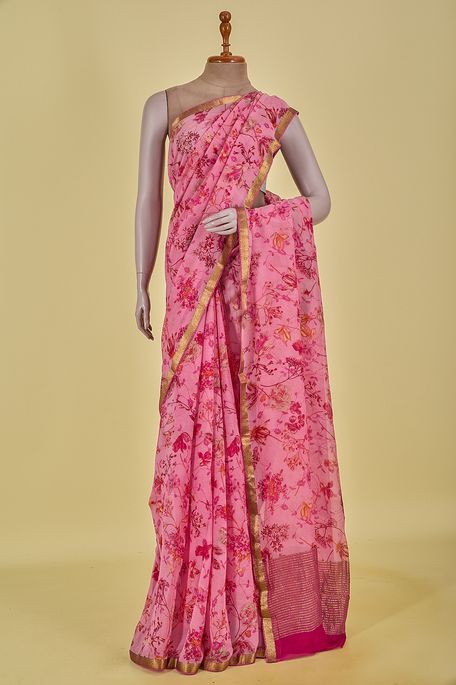 chiffon old rose pink saree with blouse