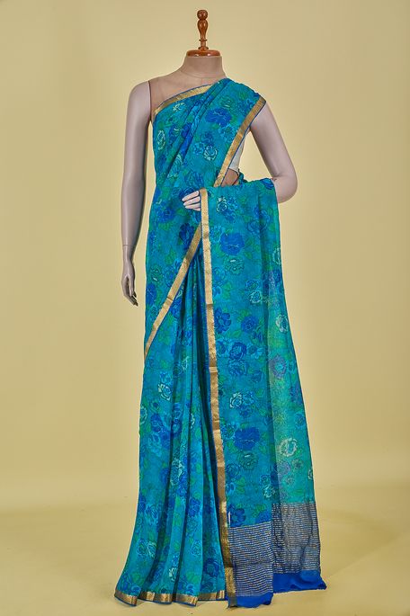 chiffon jungle sea green saree with blouse