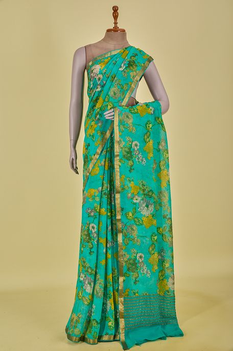 chiffon light persian sea green saree with blouse