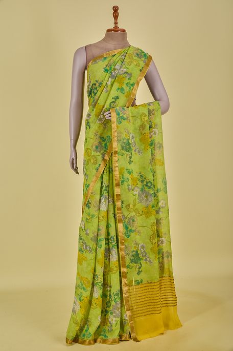chiffon fig green saree with blouse