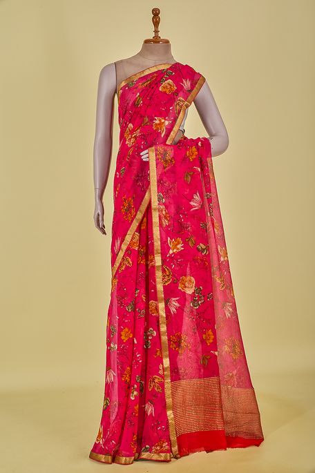 chiffon fuschia pink saree with blouse