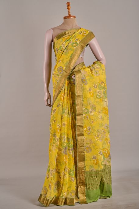chiffon light mustard saree with blouse