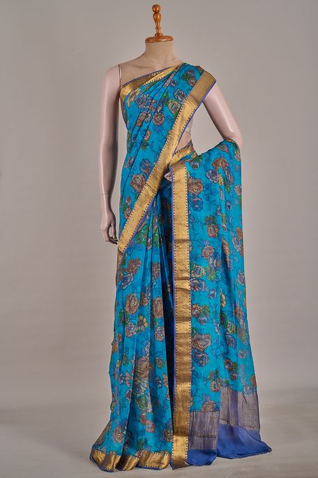 chiffon sapphire aqua blue saree with blouse