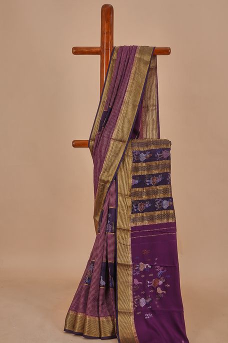 crepe purple violet saree with blouse