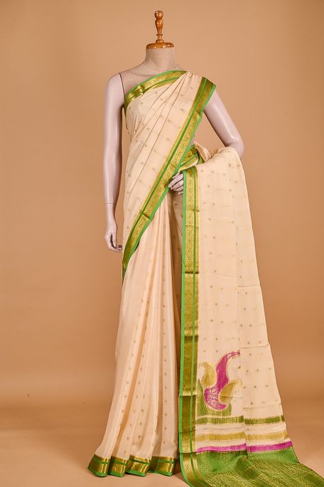Mysore crepe light beige saree with blouse