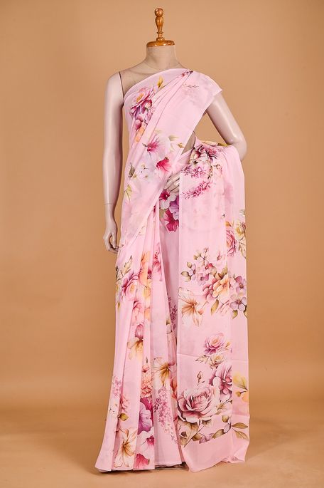 chiffon light pink saree with blouse