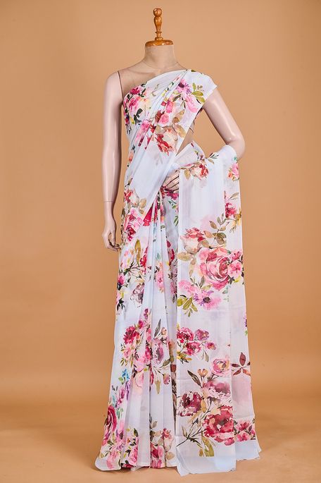 chiffon dusky sky blue saree with blouse