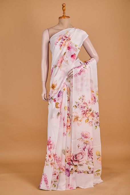 chiffon light beige saree with blouse