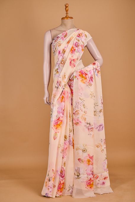 chiffon light peach pink saree with blouse