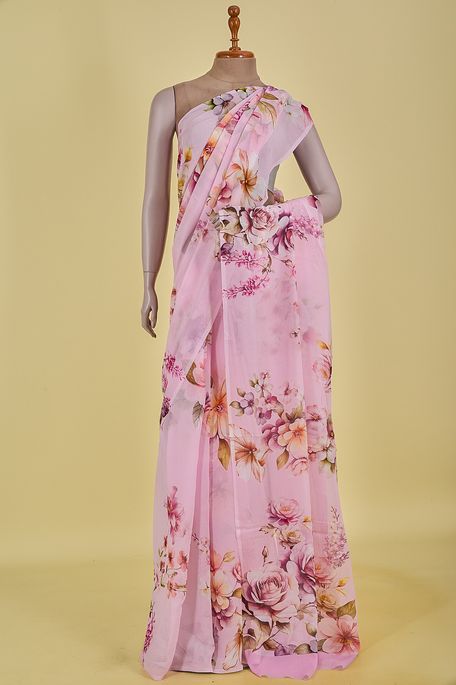 chiffon light pink saree with blouse