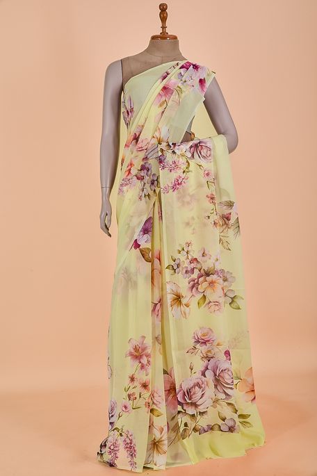 chiffon blush lemon yellow saree with blouse