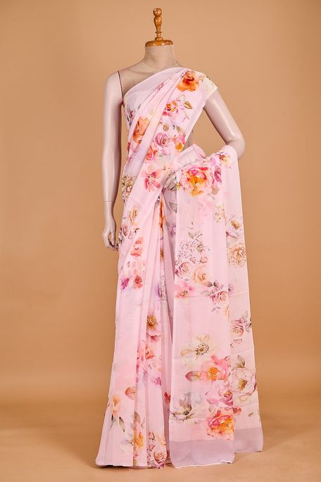 chiffon light pink saree with blouse