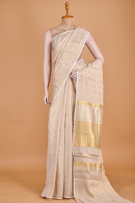 Mysore crepe tissue light beige saree with blouse