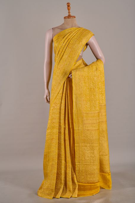 Mysore crepe golden yellow saree with blouse