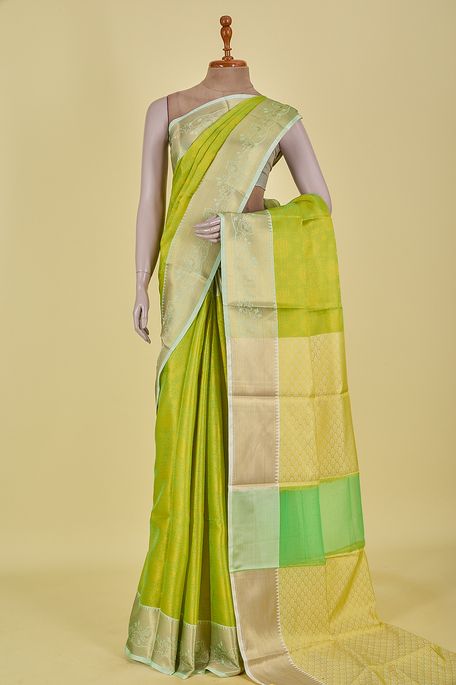 kora silk fresh lime green saree with blouse