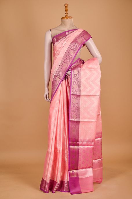 kora silk salmon pink saree with blouse