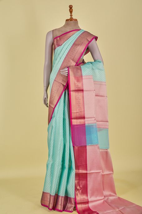 kora silk blush fern green saree with blouse