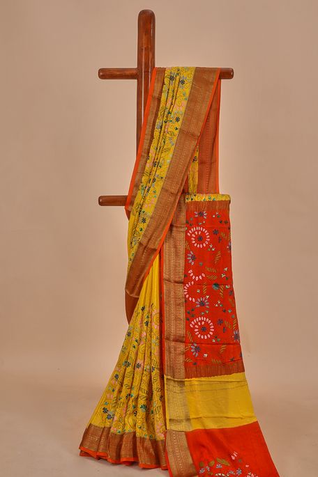 crepe golden yellow saree with blouse