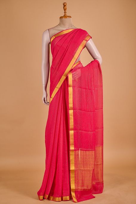 chiffon strawberry pink saree with blouse