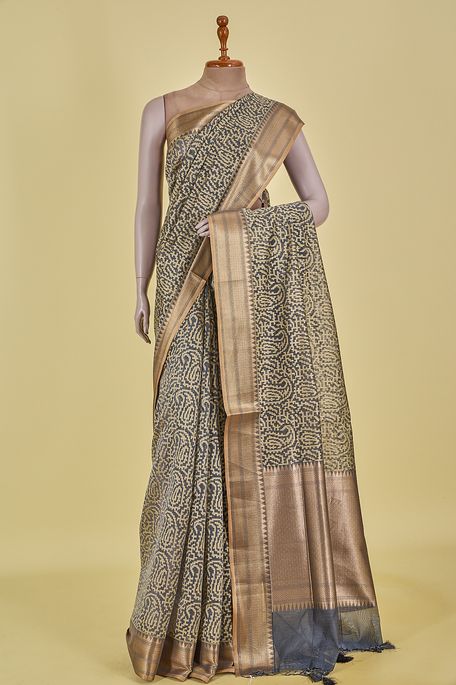 Banarasi kora cotton light navy blue saree with blouse